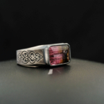 Genuine natural watermelon bi color tourmaline baguette cut 925 sterling silver artisan unisex ring 6.30ct.