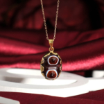 Genuine natural Yemen eye agate gemstone cabochon gold plated 925 sterling silver pendant necklace.