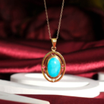 Orijinal doğal Arizona turkuaz taşı oval kabaşon altın kaplama 925 ayar gümüş unisex tasarım kolye.