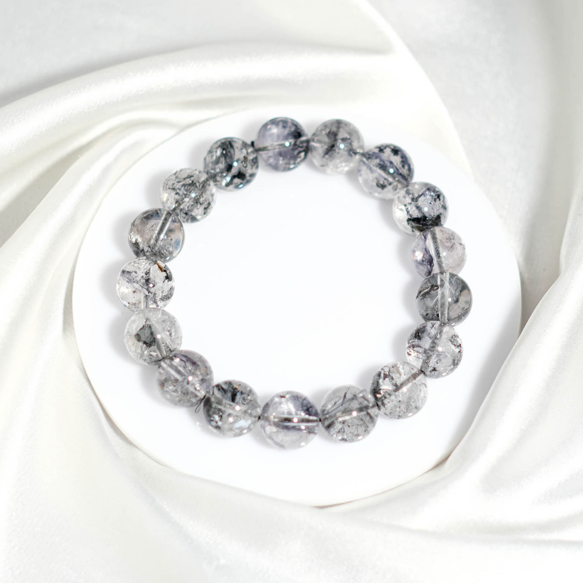 Orijinal doğal Herkimer elması antrasit kapanımlı küre habbe elastik unisex bileklik 12-13mm