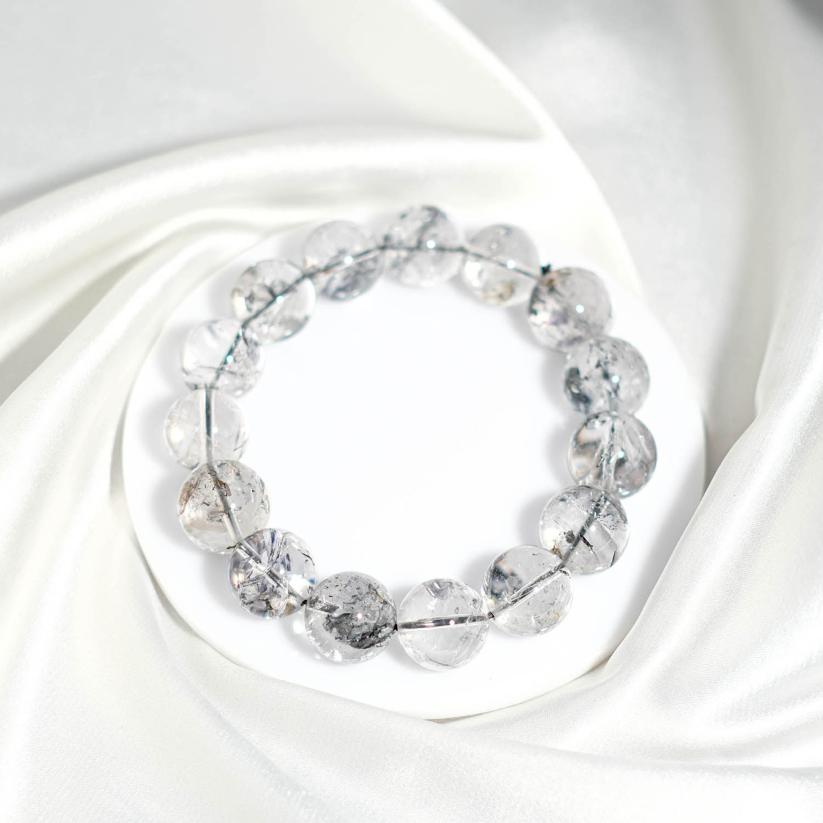 Orijinal doğal Herkimer elması iri küre habbe elastik unisex bileklik 14-15mm