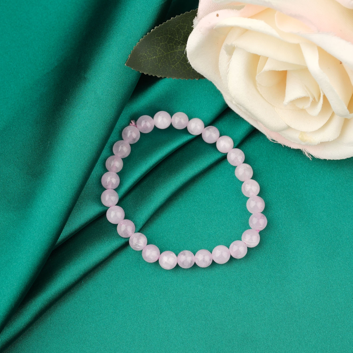 Orijinal A+ kalite doğal pastel pembe leylak kunzit küre kesim 6-7 mm elastik kadın bileklik.