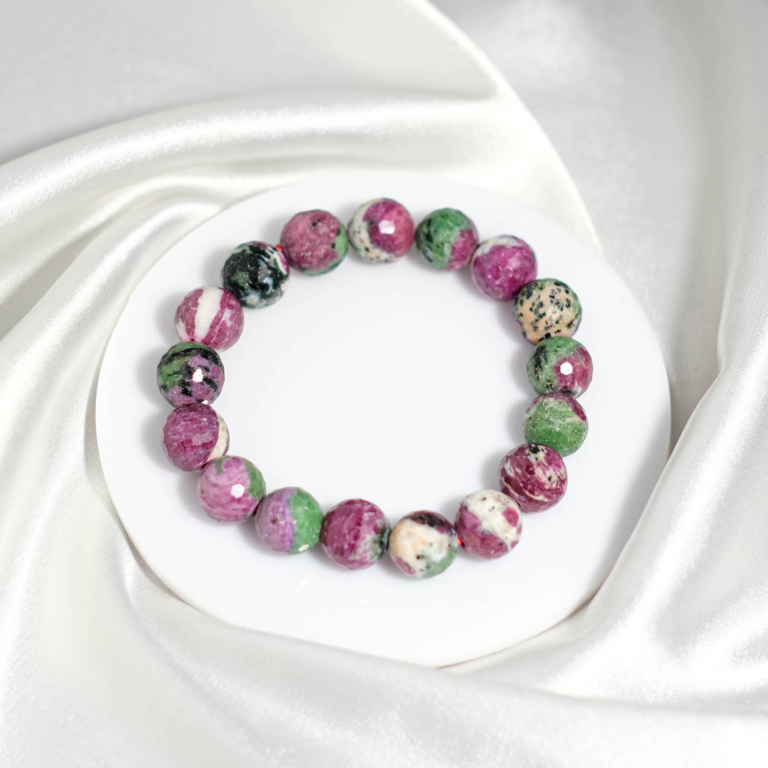 5A+ kalite orijinal doğal ruby zoisit yakutlu zoisit faset kesim elastik unisex bileklik 11-12mm