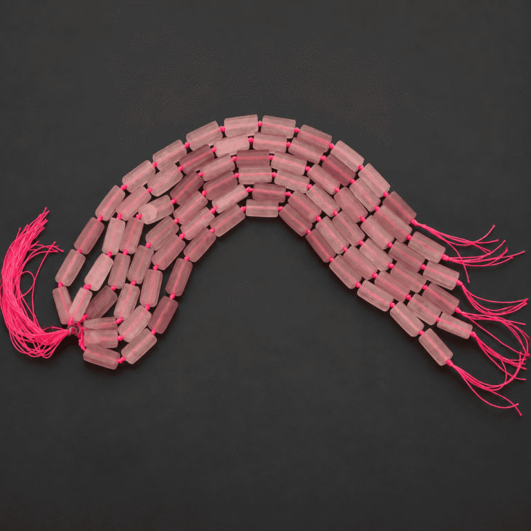 Pembe tonlu 12x27x8 mm çubuk kesim Pembe Kuvars doğal taş boncuk dizi